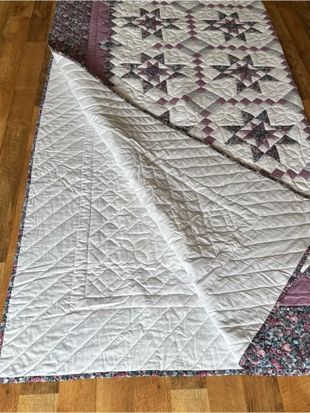 Large Handmade Star Quilt 105 x 90 Oversized Queen King Size Quilted Bedspread